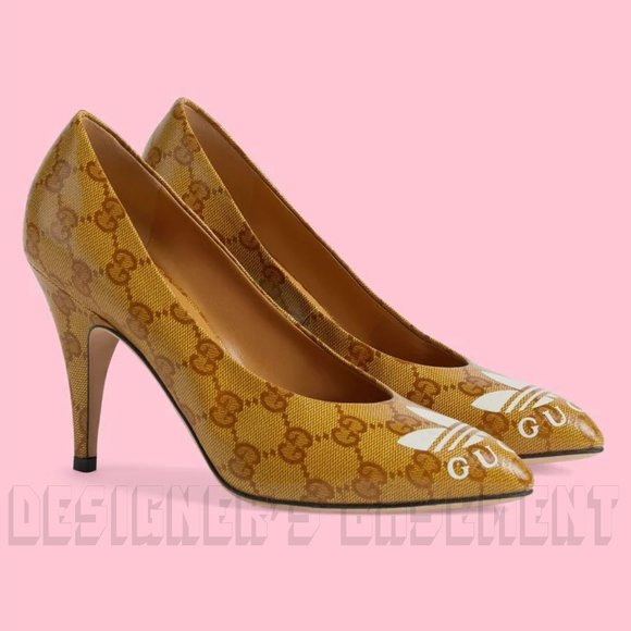 GUCCI x Adidas 36EU-6US Crystal Original GG Canvas Trefoil logo Pumps heel shoes